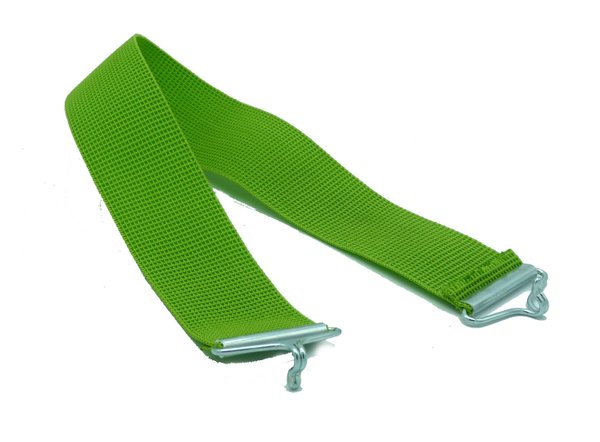 Cincha de exterior elástica con ganchos de calidad extra verde, ideal para muebles de exterior.